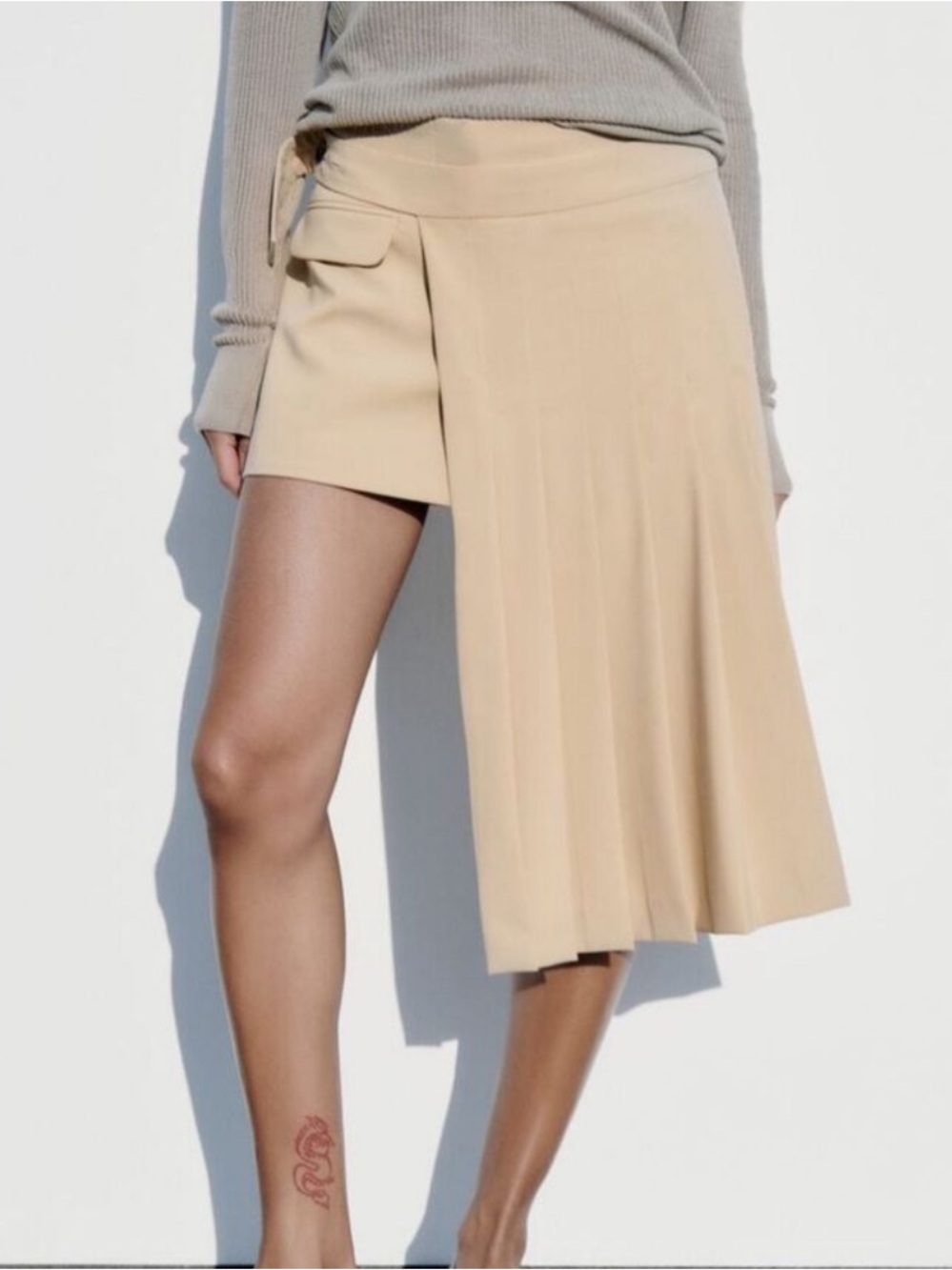 ZARA DECONSTRUCTED BOX PLEAT SKIRT CAMEL SIZE S